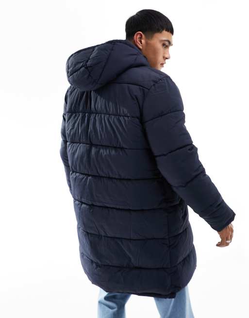 Selected Homme - Marineblå longline-dynejakke med hætte , 2 af 4