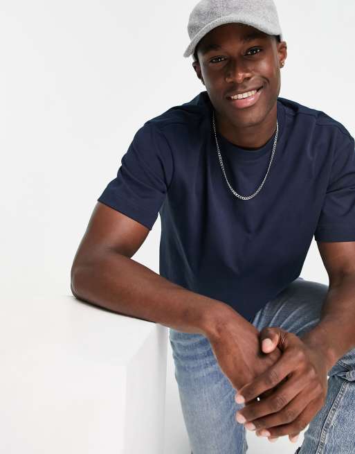 Selected Homme - Marineblå oversized T-shirt i kraftig bomuld - NAVY