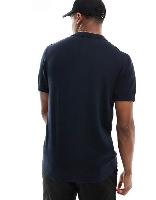 Selected Homme - Marineblå strikket polo med knapper i farveblok , 4 af 4