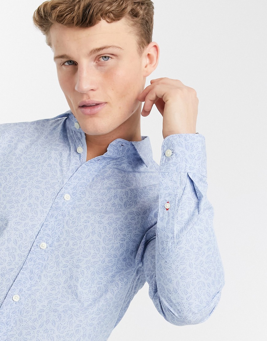 Selected Homme Mark slim fit long sleeve shirt-Blues