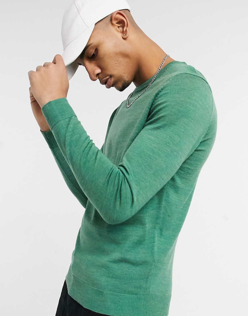 Selected Homme merino crewneck sweater-Green