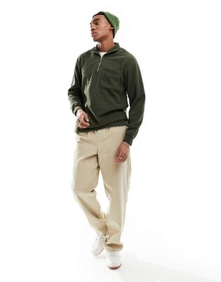 Selected Homme mini fleece half zip sweat in khaki-Green