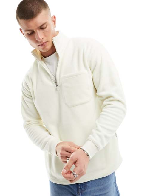 Selected Homme - Mini fleece-sweater met korte rits in ecru