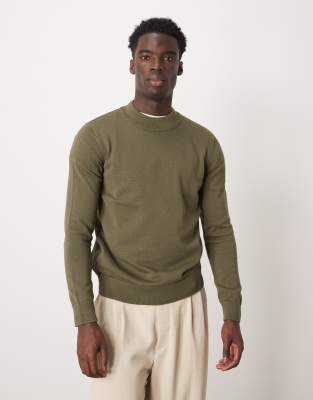 Selected Homme Mock Neck Knit Sweater In Green