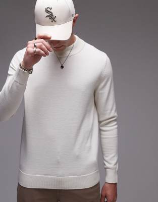 Selected Homme mock neck knitted jumper in cream-White