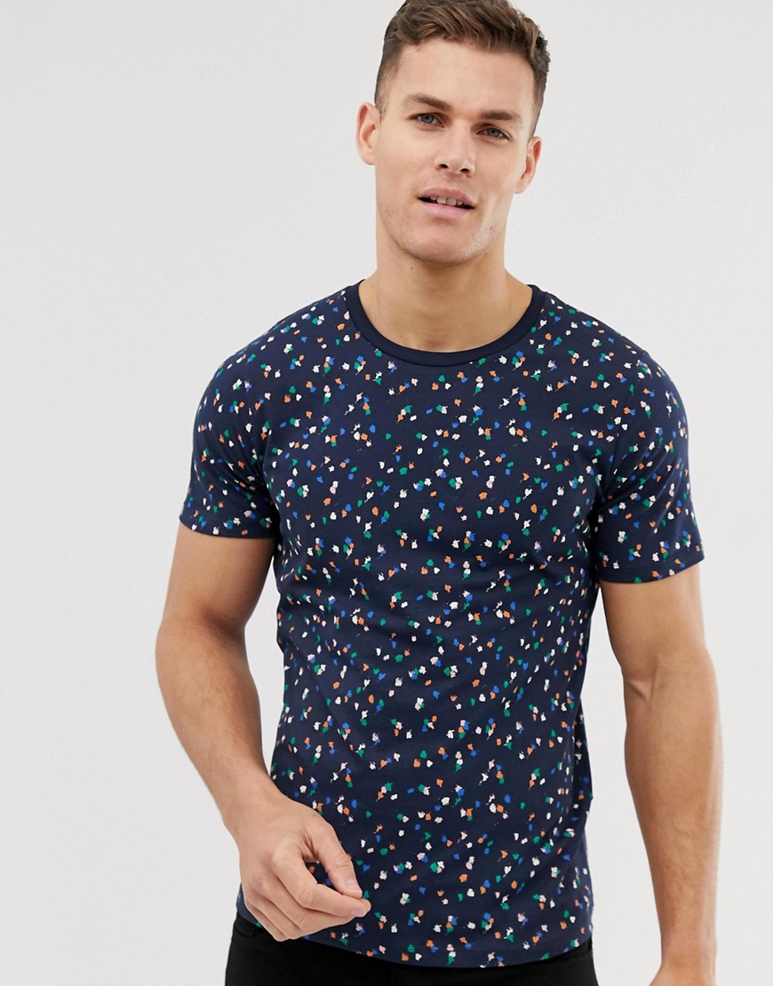 Selected Homme – Mörkblå t-shirt i geometriskt mönster-Marinblå