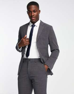 Selected Homme Multi-stretch Slim Fit Suit Jacket In Gray Blue Check