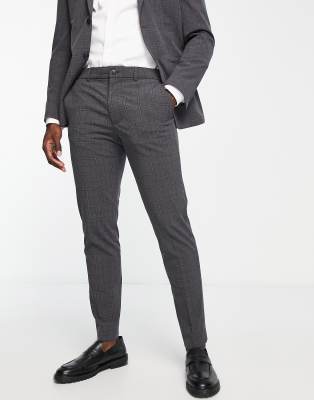 Selected Homme multi-stretch slim fit suit pants in gray blue plaid