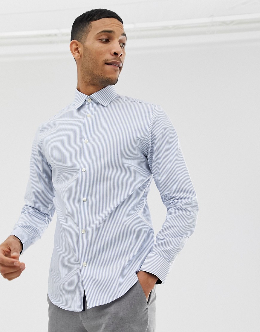 Selected Homme - Net, slim-fit en kreukvrij overhemd met strepen in lichtblauw