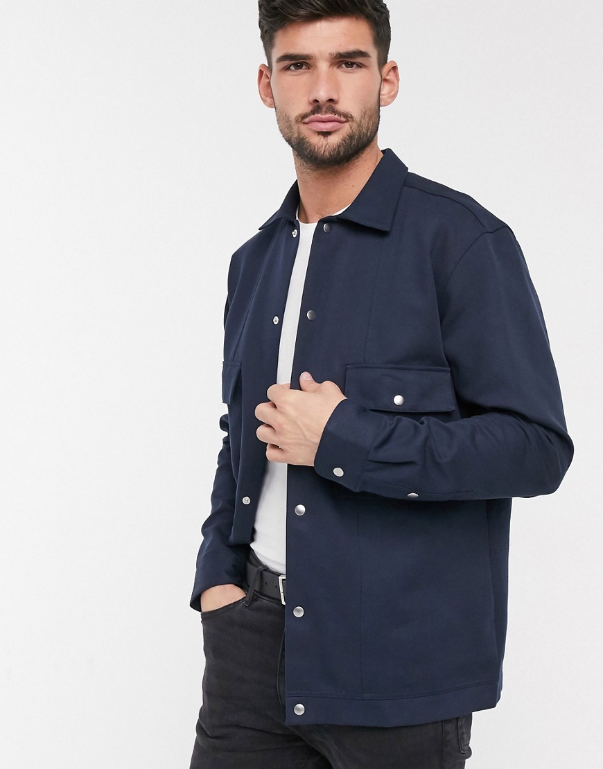 Selected Homme - Net twill overhemd in marineblauw