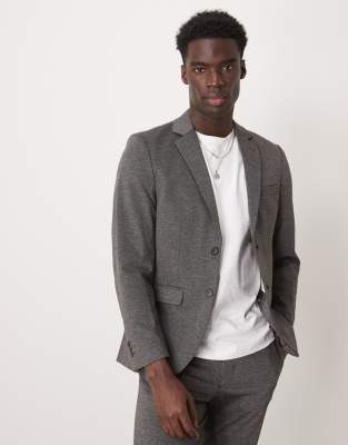 Noah slim fit jersey suit blazer in dark gray