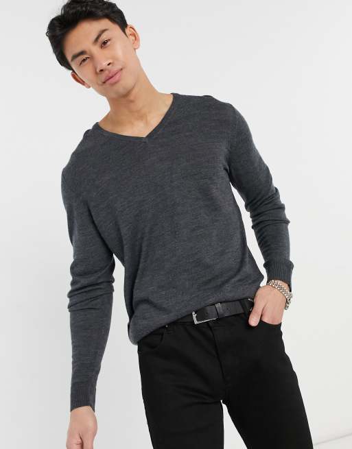 pull homme laine merinos qualite col V