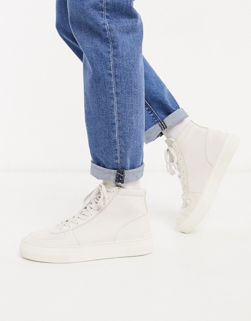 Selected Homme nubuck leather hightop trainer in off white