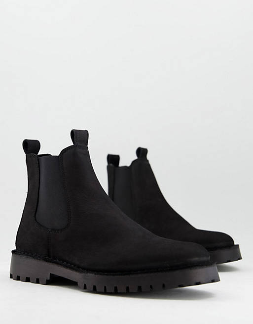 Selected Homme nubuk chelsea boots with chunky sole in black | ASOS