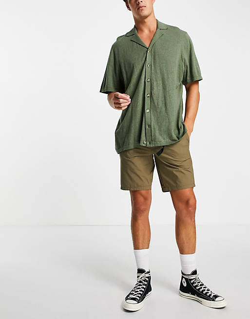 Selected Homme cotton blend hiking shorts with belt in khaki - MGREEN