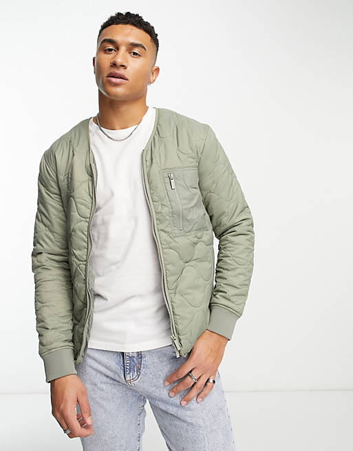 Selected Homme quilted jacket in khaki ASOS