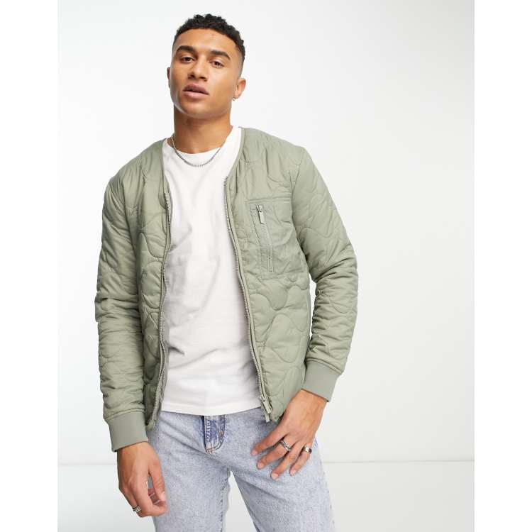 Selected Homme onion quilted jacket in khaki