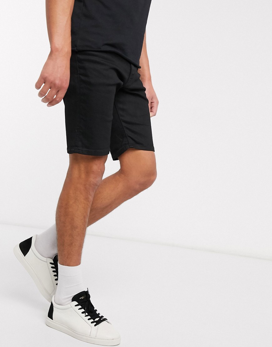 Selected Homme organic blend cotton super stretch fit denim shorts in black