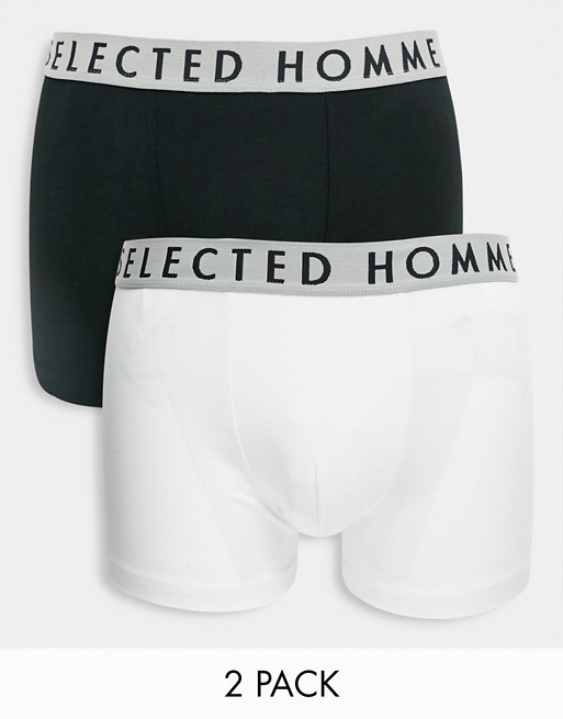 Selected Homme organic cotton 2 pack trunks in black and white