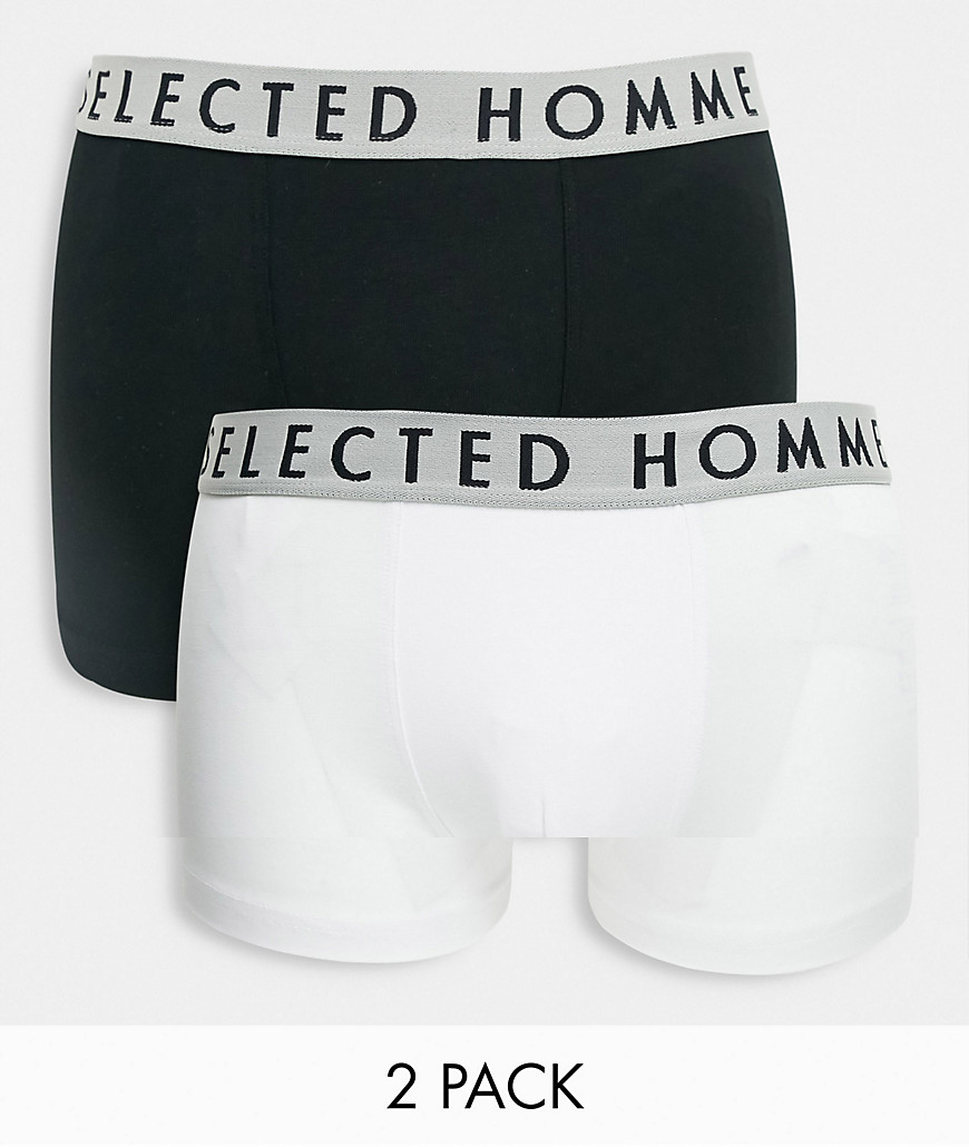 Selected Homme organic cotton 2 pack trunks in black and white-Multi