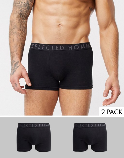 Selected Homme organic cotton 2 pack trunks in black