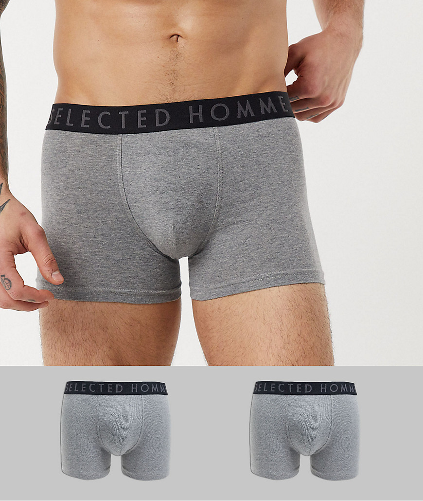 Selected Homme organic cotton 2 pack trunks in grey