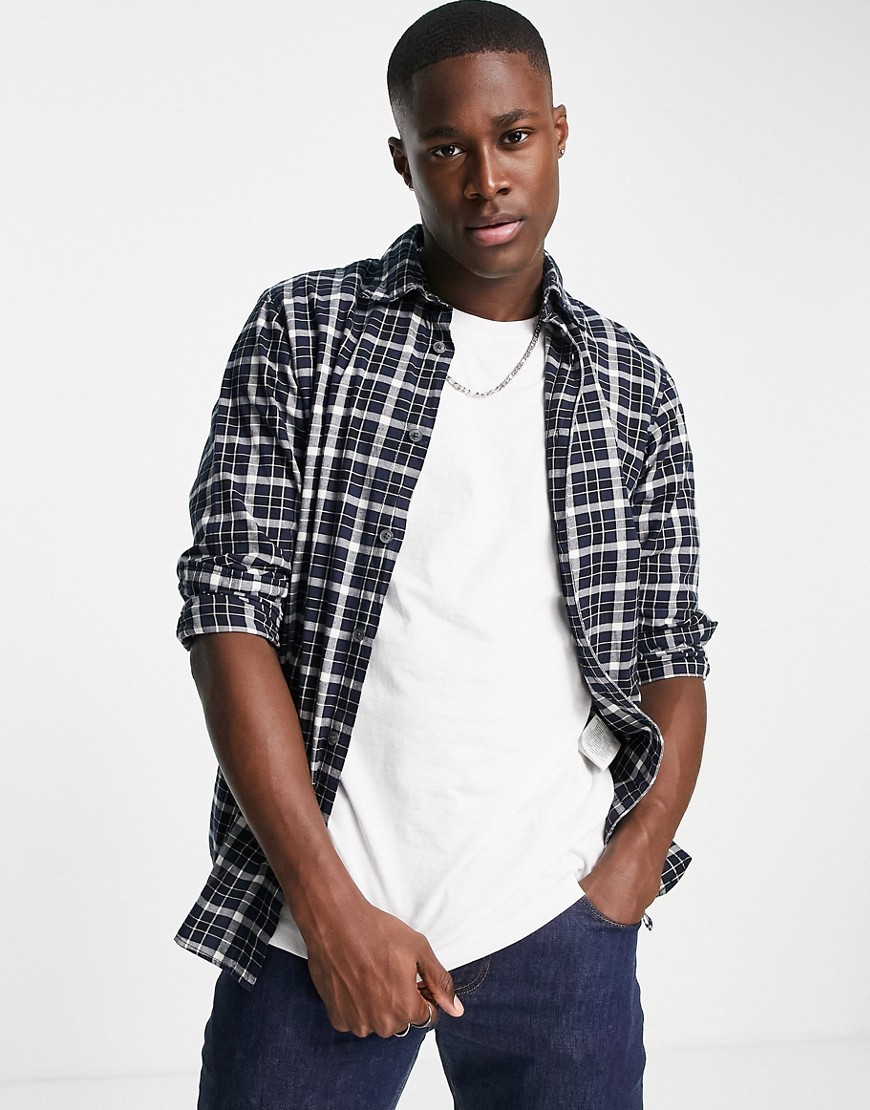 Selected Homme organic cotton blend check shirt in regular fit navy