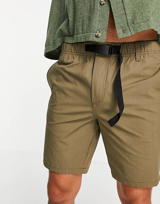 Men Selected Homme organic cotton blend hiking shorts with belt in khaki 