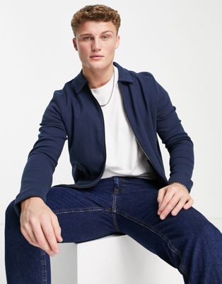 Selected Homme cotton blend jersey co-ord zip jersey jacket in navy  - NAVY
