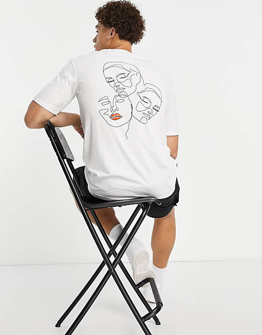 T-Shirts & Vests Selected Homme organic cotton blend oversized t-shirt with face sketch back print in white Exclusive at  