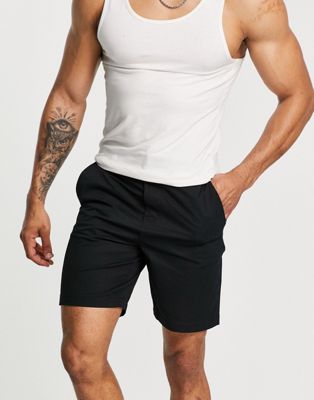Selected Homme cotton blend slim chino shorts in black  - BLACK