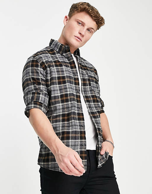  Selected Homme organic cotton brushed check shirt in regular fit grey 