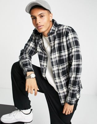 Selected Homme organic cotton check shirt in black & white
