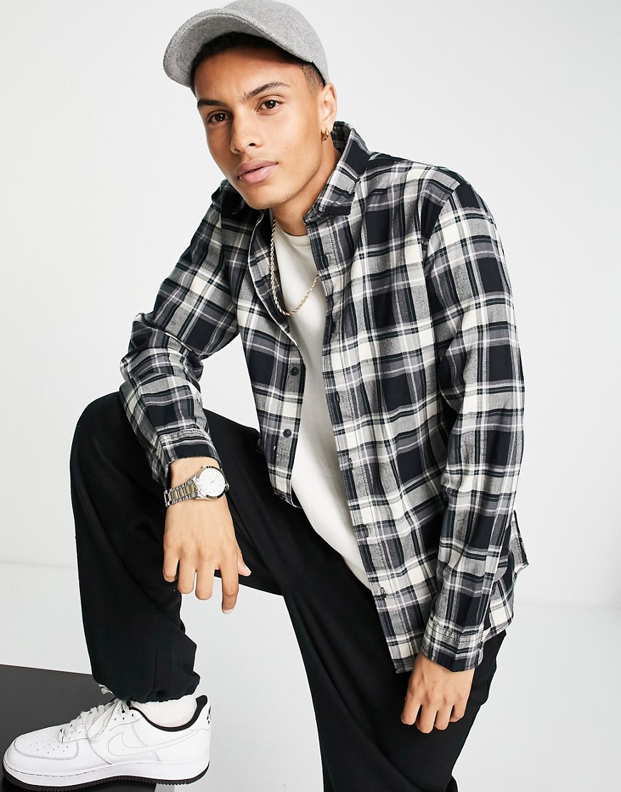 Selected Homme organic cotton check shirt in black & white-Multi