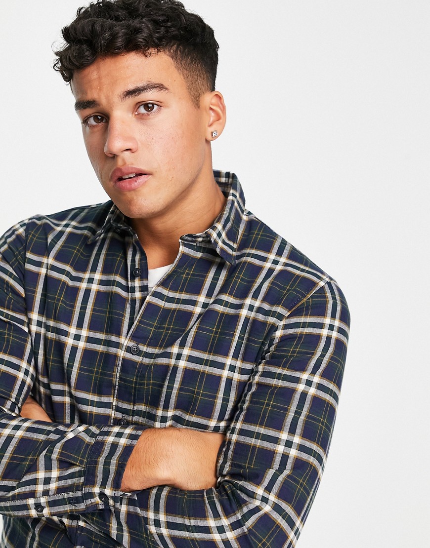 Selected Homme organic cotton check shirt in navy