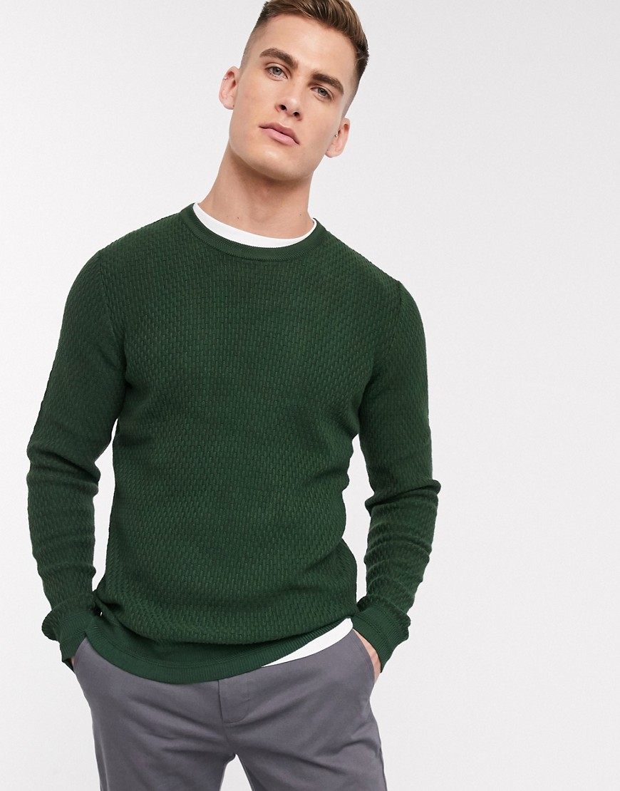 Selected Homme organic cotton crew neck sweater-Green