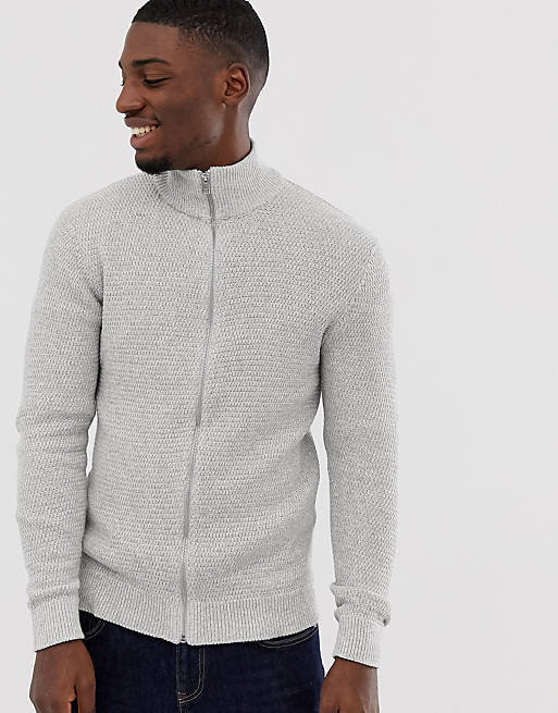 Selected Homme organic cotton knitted zip through in grey | ASOS