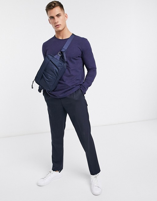 Selected Homme organic cotton long sleeve pocket t-shirt in navy