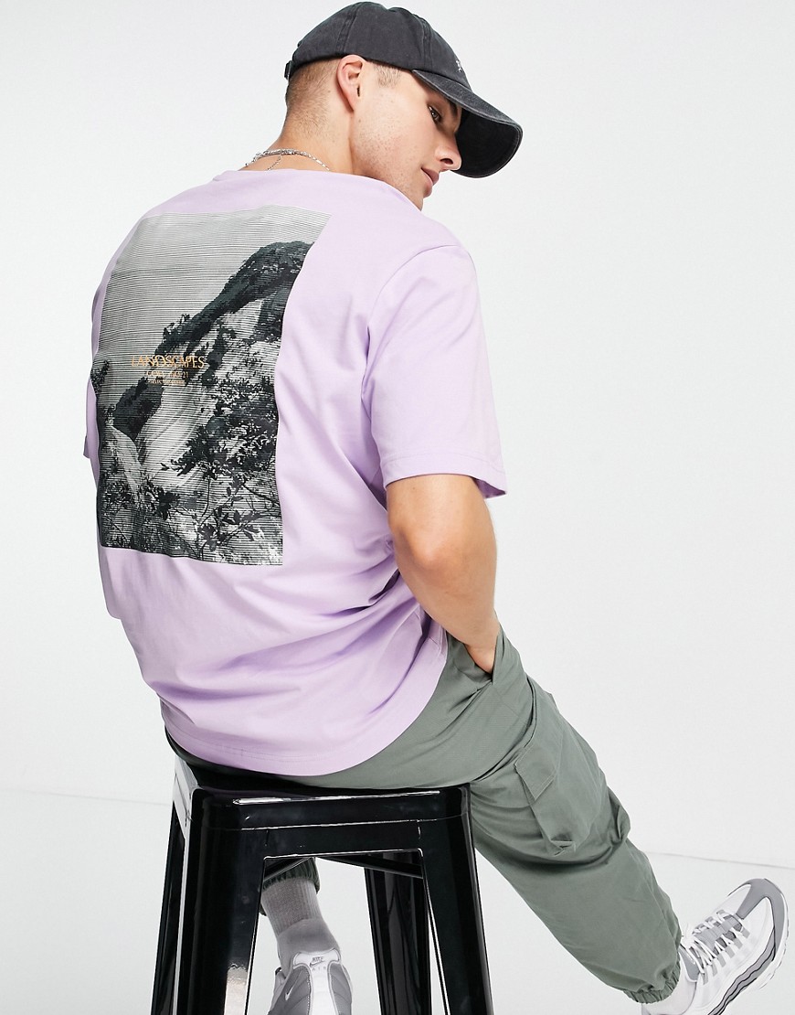 Selected Homme organic cotton loose fit T-shirt with abstract scenery back print in lilac-Purple