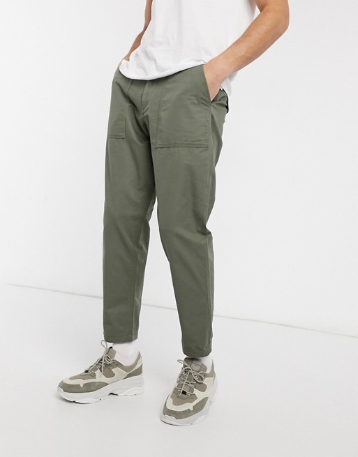 Selected Homme organic cotton loose tapered utility trousers in khaki