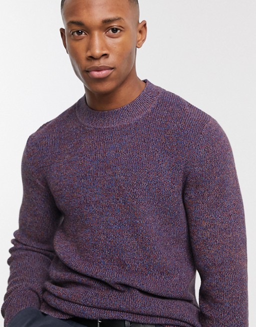 Selected Homme organic cotton multi yarn crew neck knitted jumper in purple