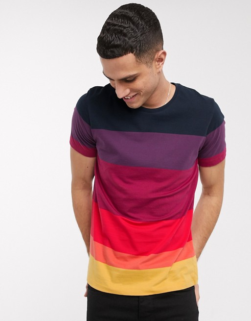 Selected Homme organic cotton ombre stripe t-shirt in red