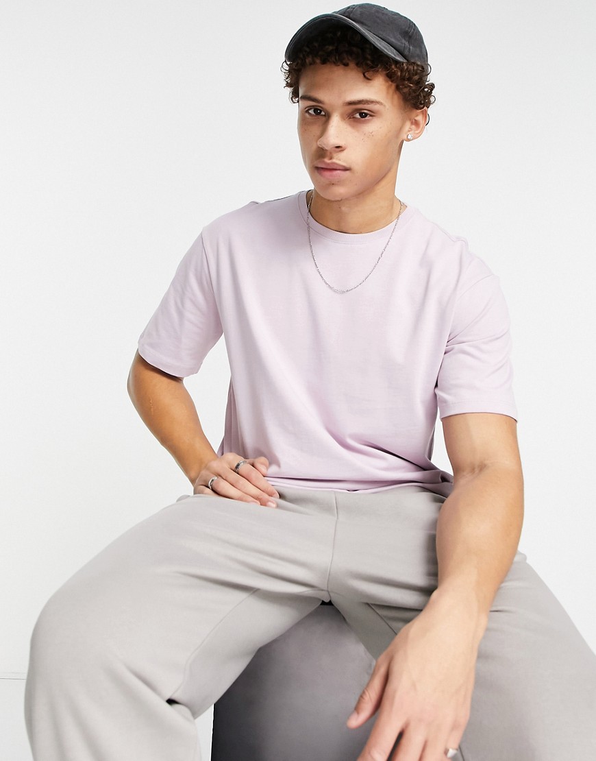 Selected Homme organic cotton oversize fit t-shirt with high neck in lilac-Purple