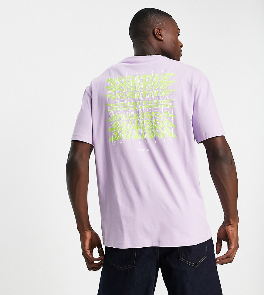 Selected Homme organic cotton oversize t-shirt with positive back print in lilac Exclusive at ASOS-Purple