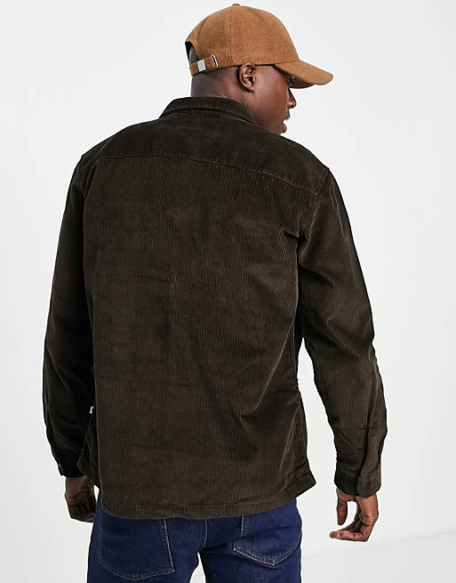Men Selected Homme organic cotton oversized jumbo cord overshirt in brown 