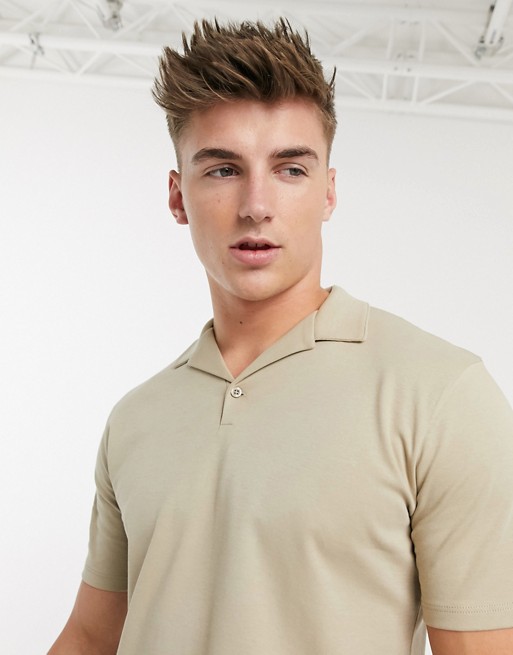 Selected Homme organic cotton oversized revere collar polo in taupe
