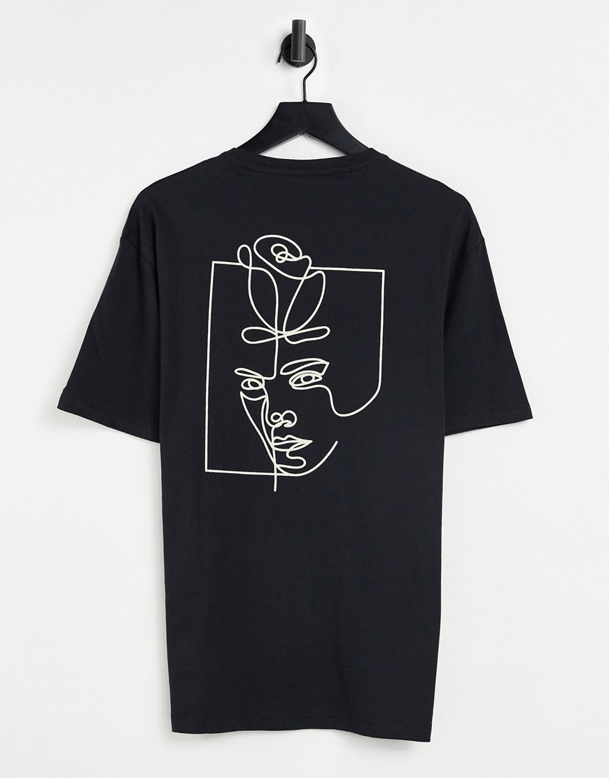 Selected Homme organic cotton oversized t-shirt with face sketch back print in black