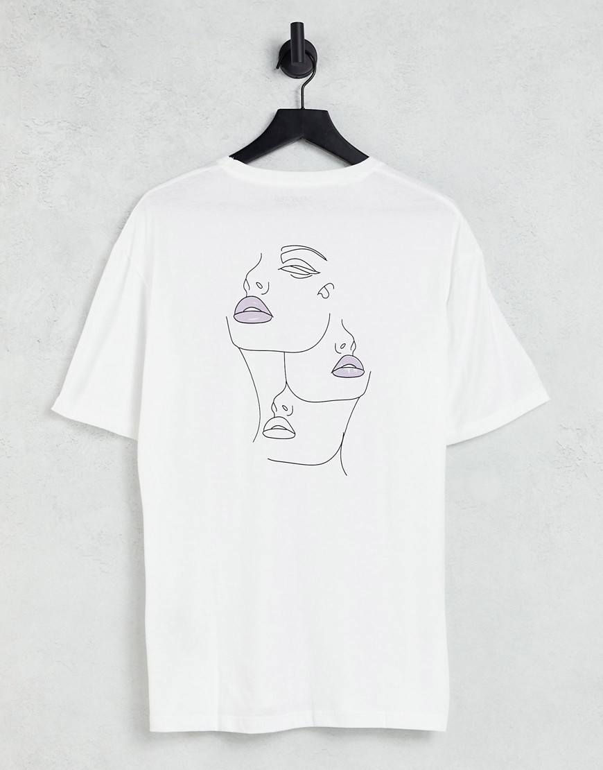 Selected Homme organic cotton oversized t-shirt with face sketch back print in white