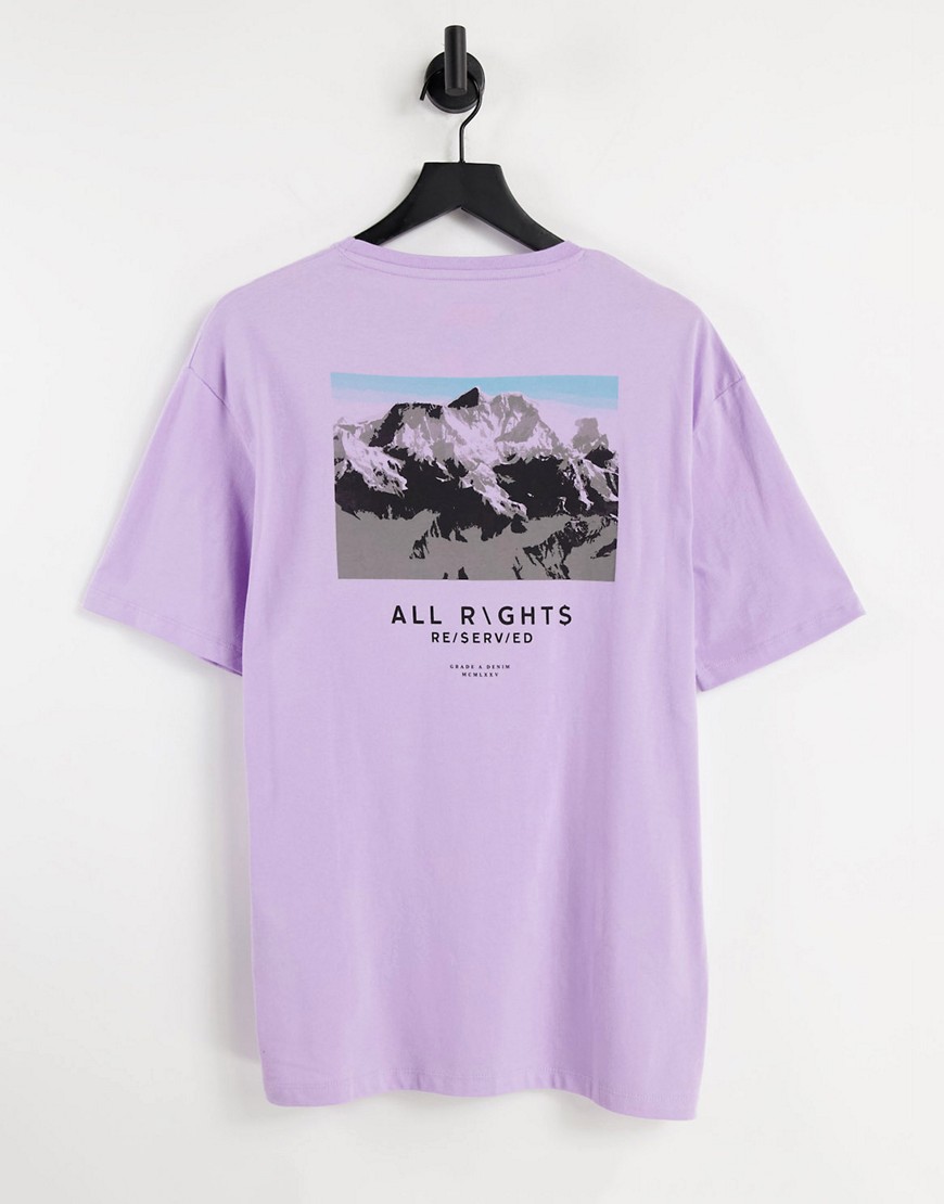 Selected Homme organic cotton oversized t-shirt with mountain back print in lilac-Purple