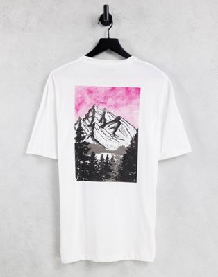 Selected Homme cotton oversized t-shirt with mountain back print in white - WHITE